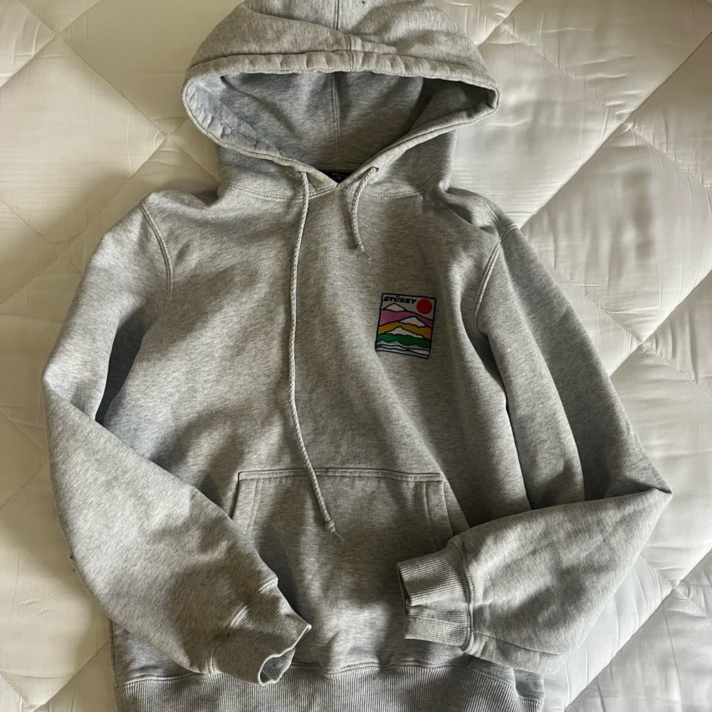 STUSSY- Gray Hoodie with embroidered patch